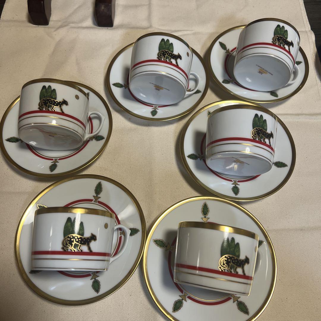 CARTIER LA MAISON DE LOUIS Cup & Saucer Set of 6 Porcelain Panther Multicolor