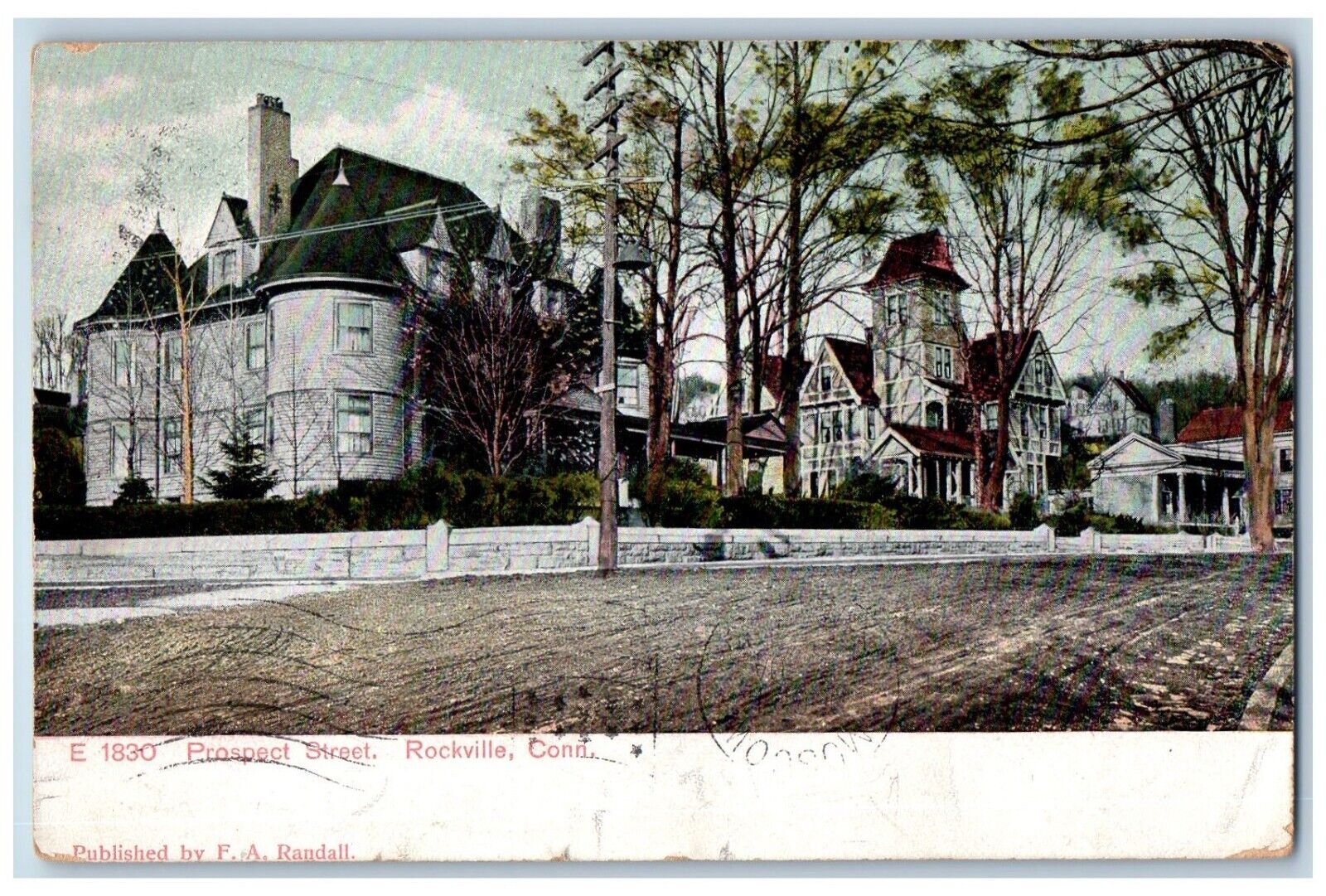 Rockville Connecticut CT Postcard Prospect Street Houses Trees 1908 Antique