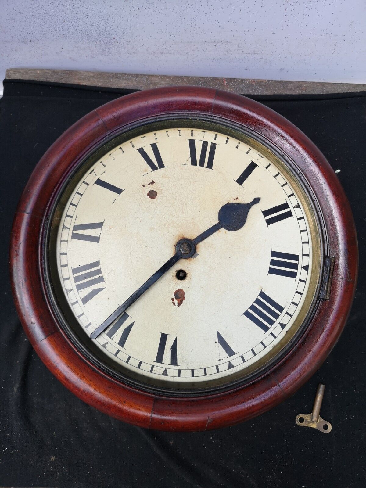 Victorian English Mahogany Cased Single Fusee School /Tavern Wall Clock