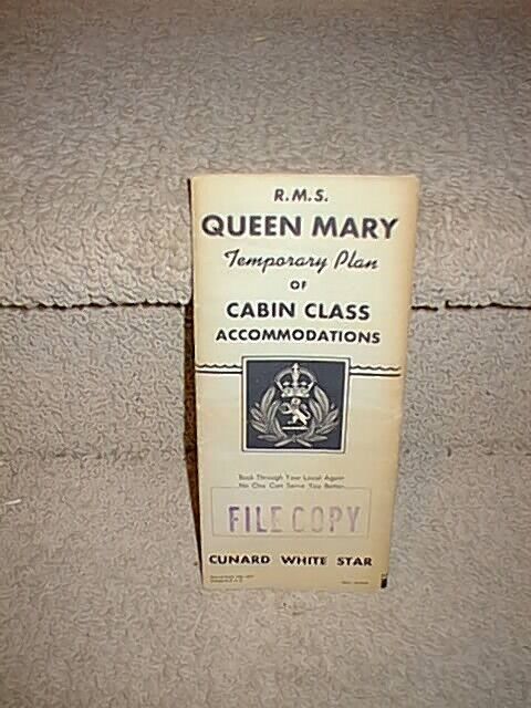 Cunard Line RMS Queen Mary Cabin Class Deck Room Plan 1947 Brochure