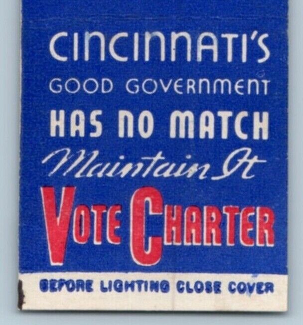 Vote City Charter Walter Becker Political Matchbook Cover MBC2A Cincinnati Ohio