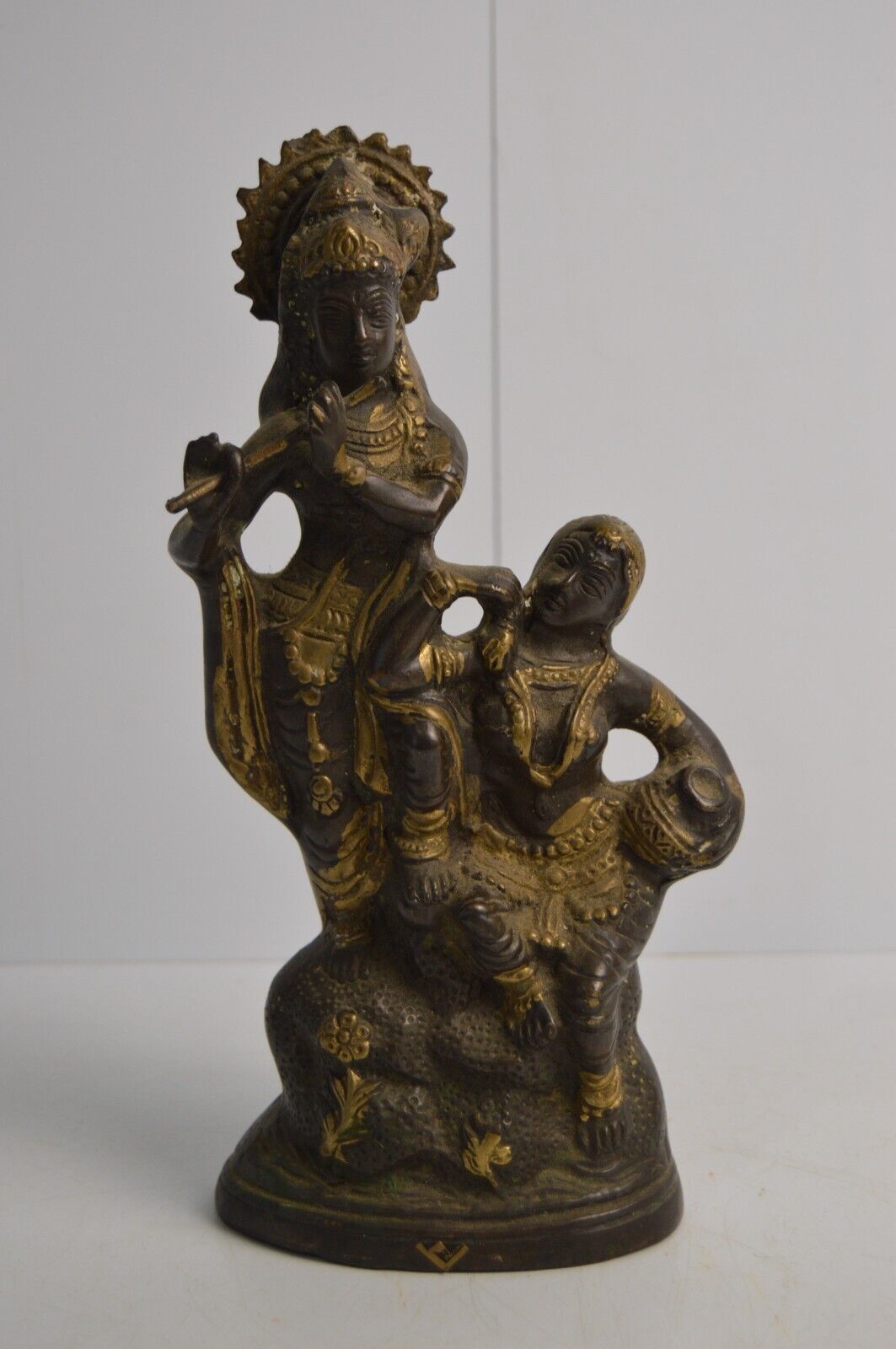 Vintage Brass Krishna & Radha Statue Hollow Metal Hindu Religious Collectible