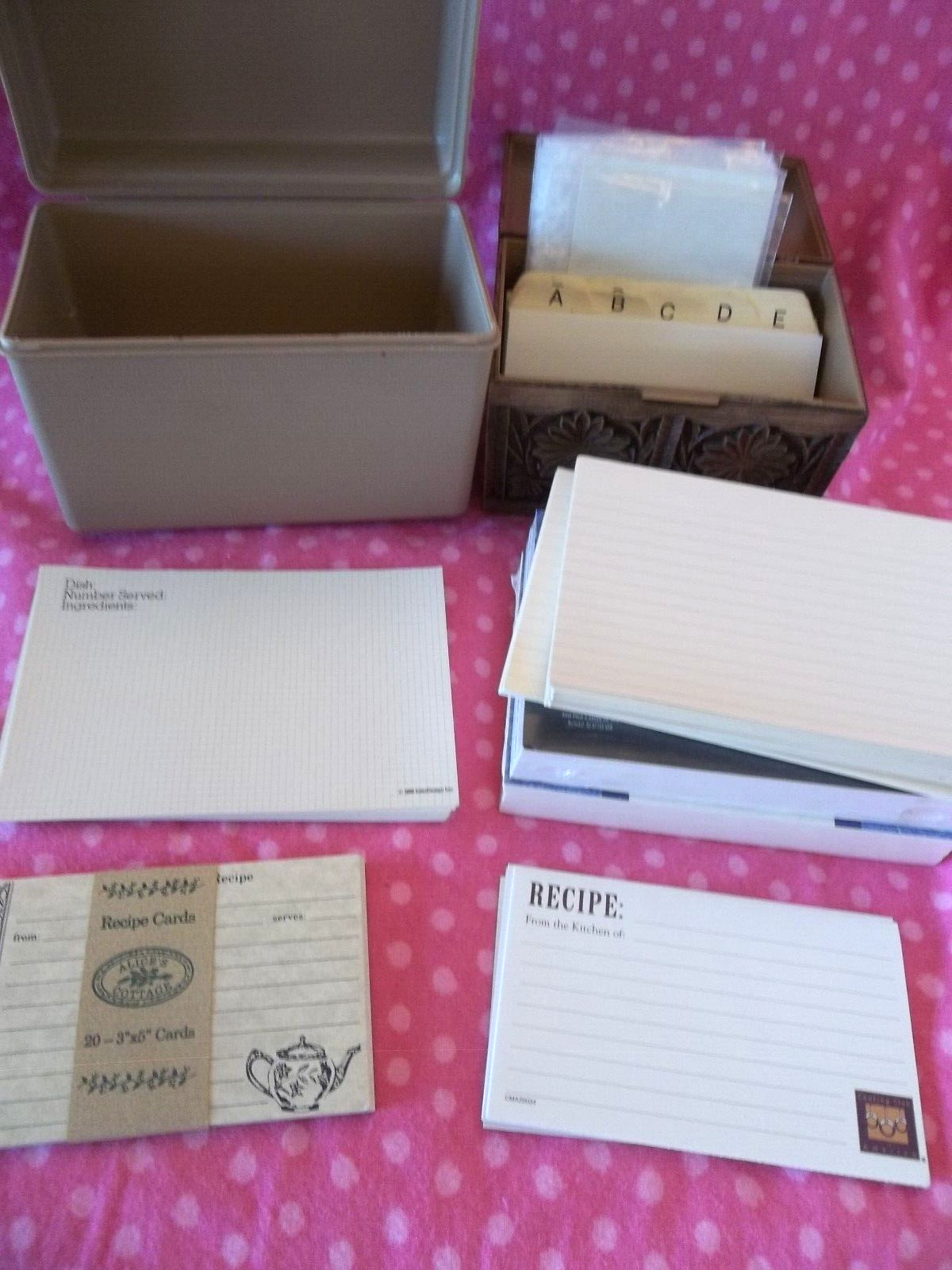 Vtg 70s Recipe Boxes Lot of 2 Lerner Plastic Wood Grain Sterling Borden Cards