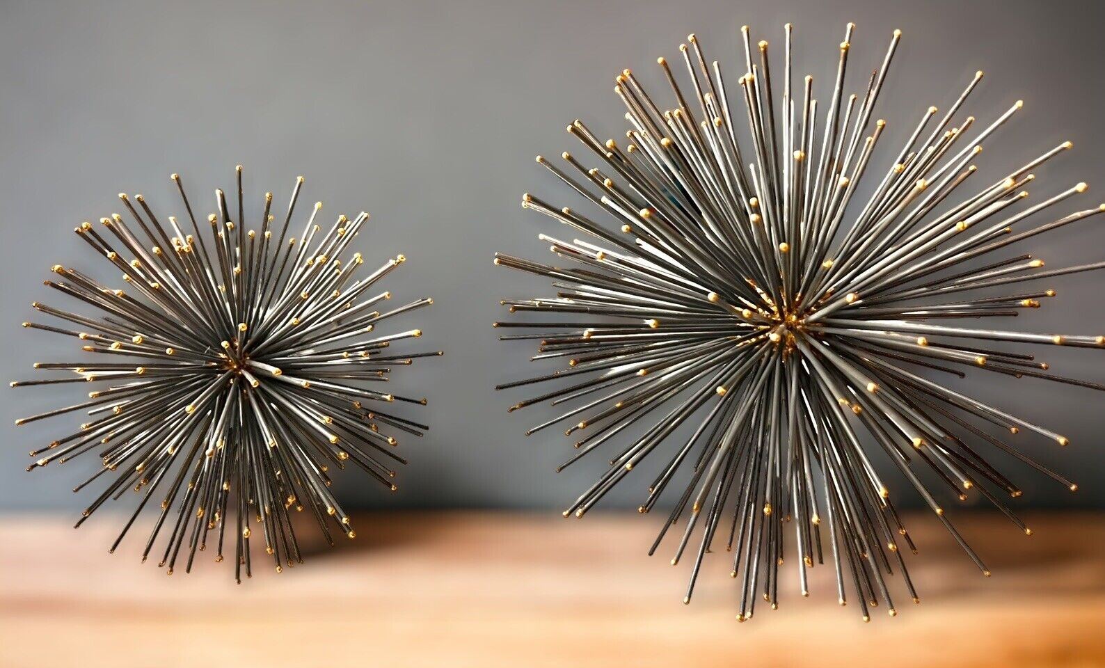 MCM Pair Of “Sputnik” 10” and 8” Curtis Jere Type Sculpture Black and Gold