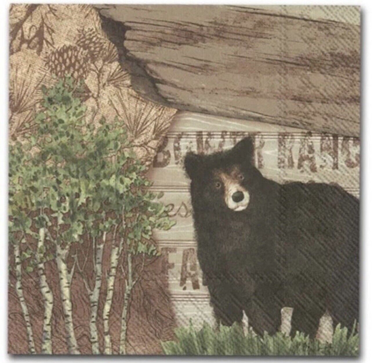 TWO Individual Paper Cocktail Beverage Decoupage Napkins Wilderness Bear Animal