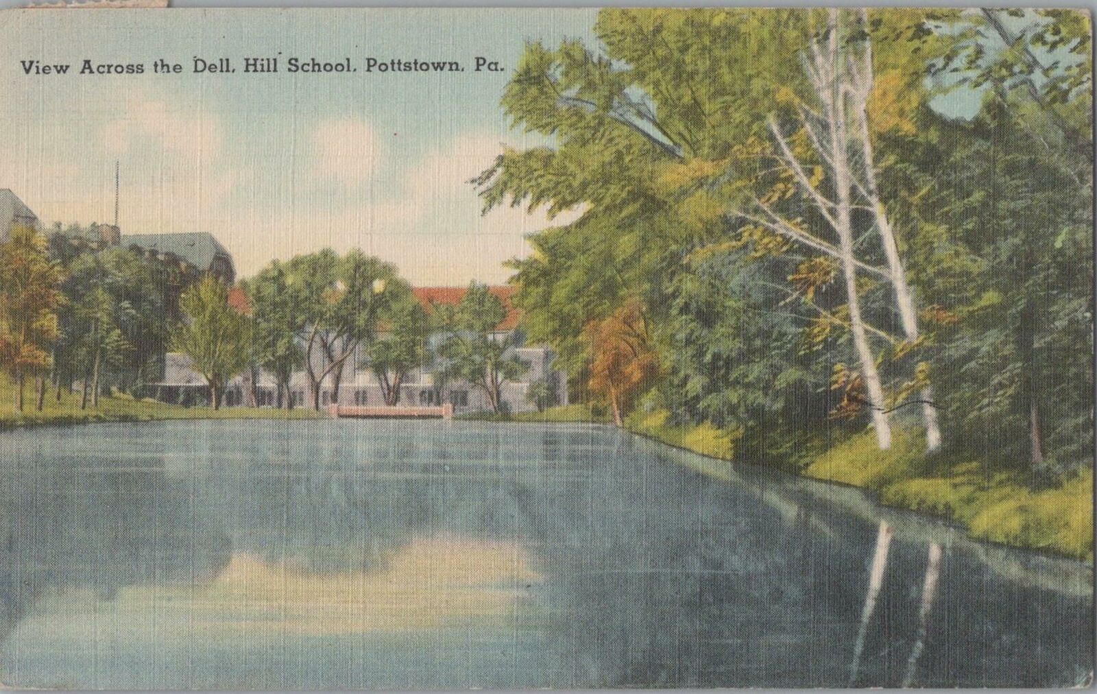 Postcard View Across the Dell Hill School Pottstown PA 1953
