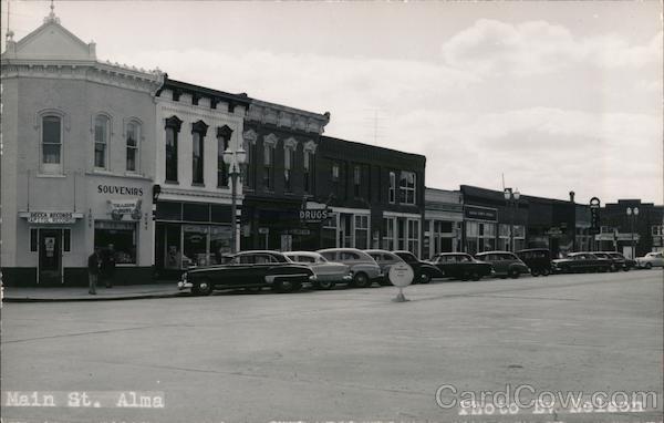 RPPC Alma,NE Main St. Harlan County Nebraska Real Photo Post Card Vintage