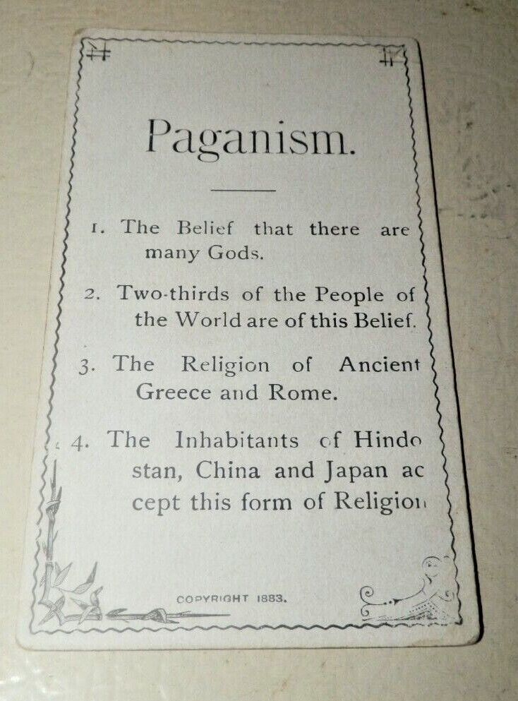 Circa 1880's School Fact Flashcard-Paganism
