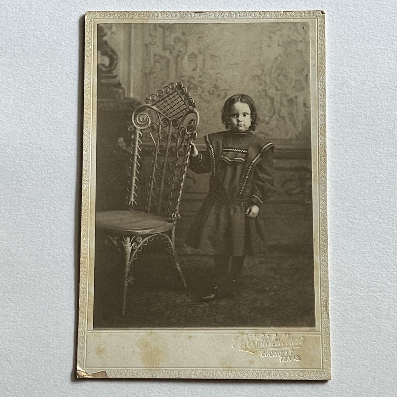 Antique Cabinet Card Photograph Adorable Little Girl Beautiful Chair Crockett TX