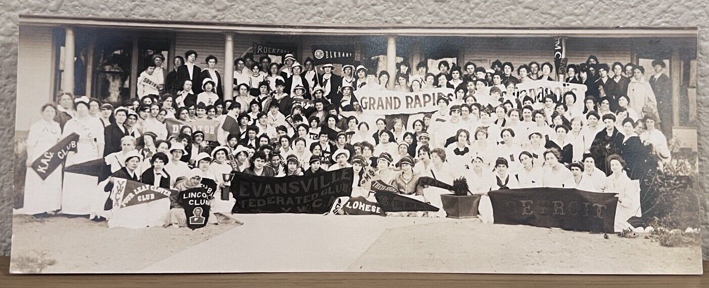 c1900s YWCA Club Illinois Michigan Indiana Pennants RPPC Real Photo Postcard 9”