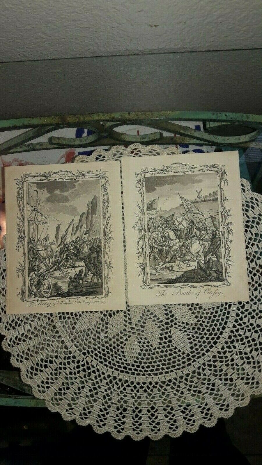 LOT OF 2 ANTIQUE PLATE PRINTS, CLARENDON'S HISTORY OF ENGLAND, BATTLE CRESPY +