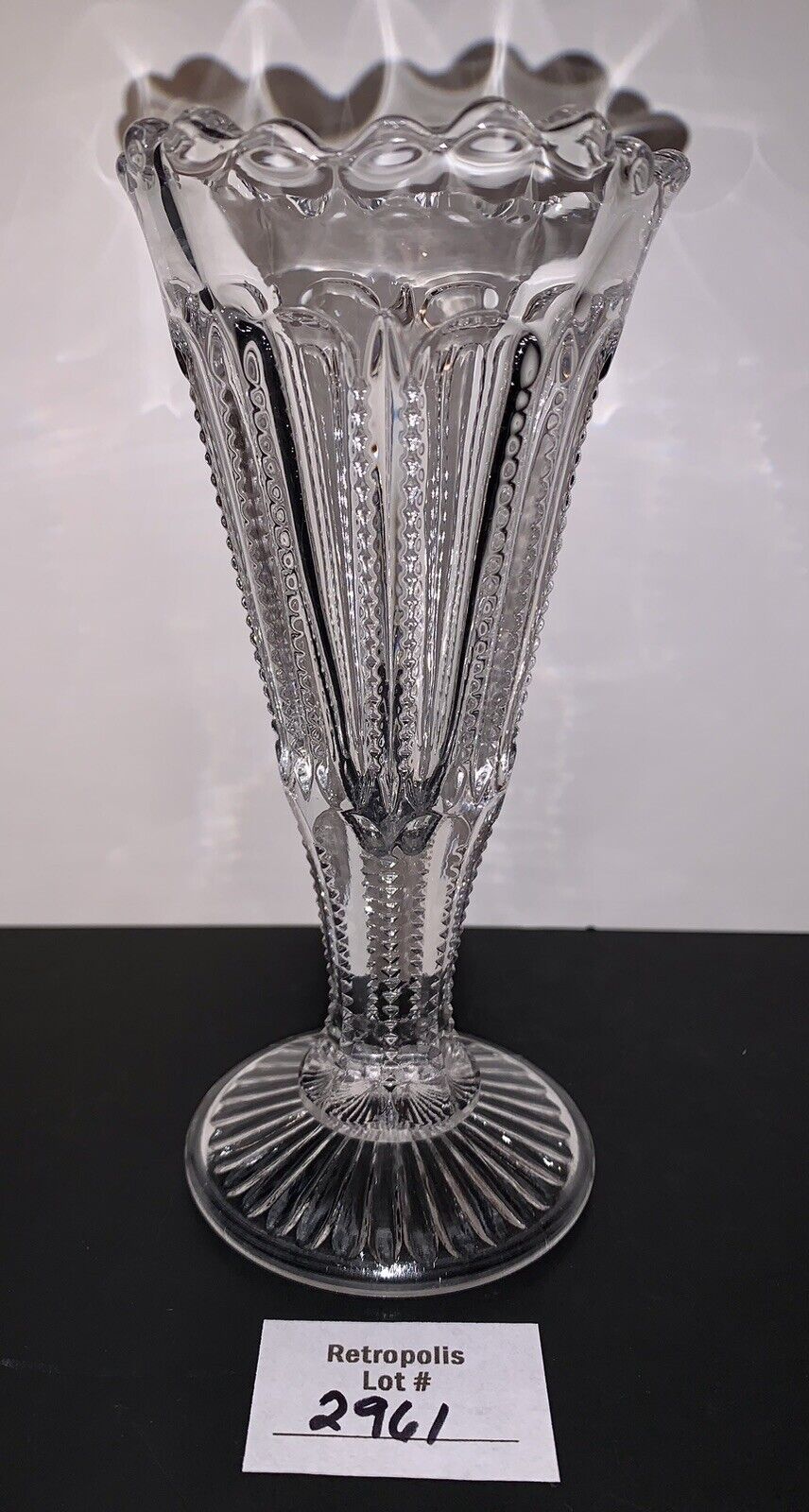 Vtg ANTIQUE Duncan Miller Style Zipper Pattern Glass Trumpet Vase