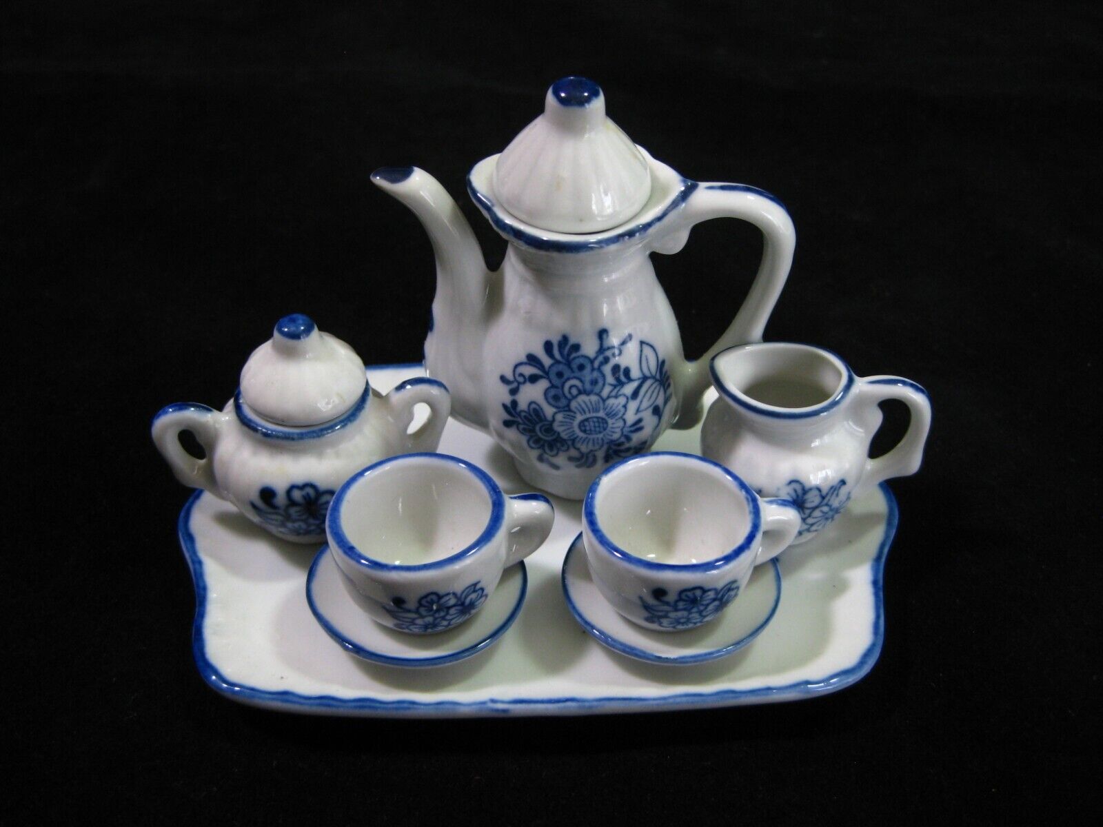 Andrea by Sadek Miniature Dollhouse Porcelain Tea Set 10pc Blue & White Floral