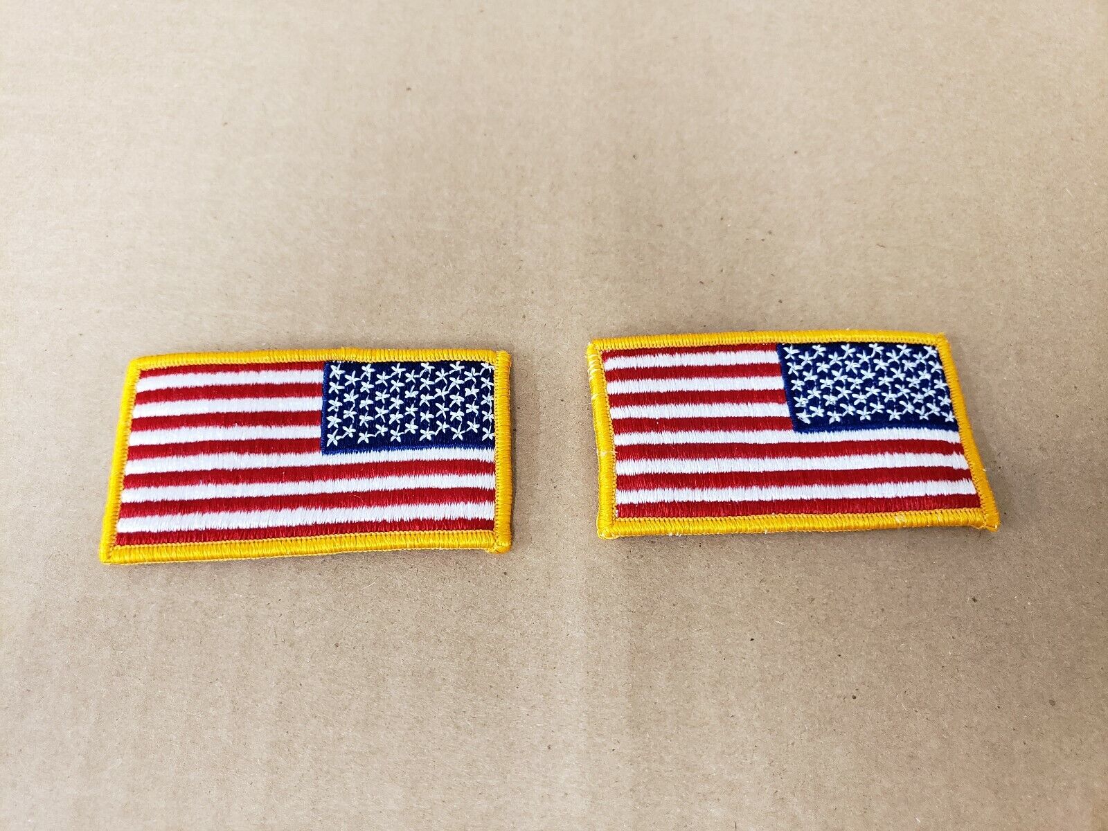 LOT OF 2 US American Flag Reverse Shoulder Patch Orange Border. MADE IN THE USA
