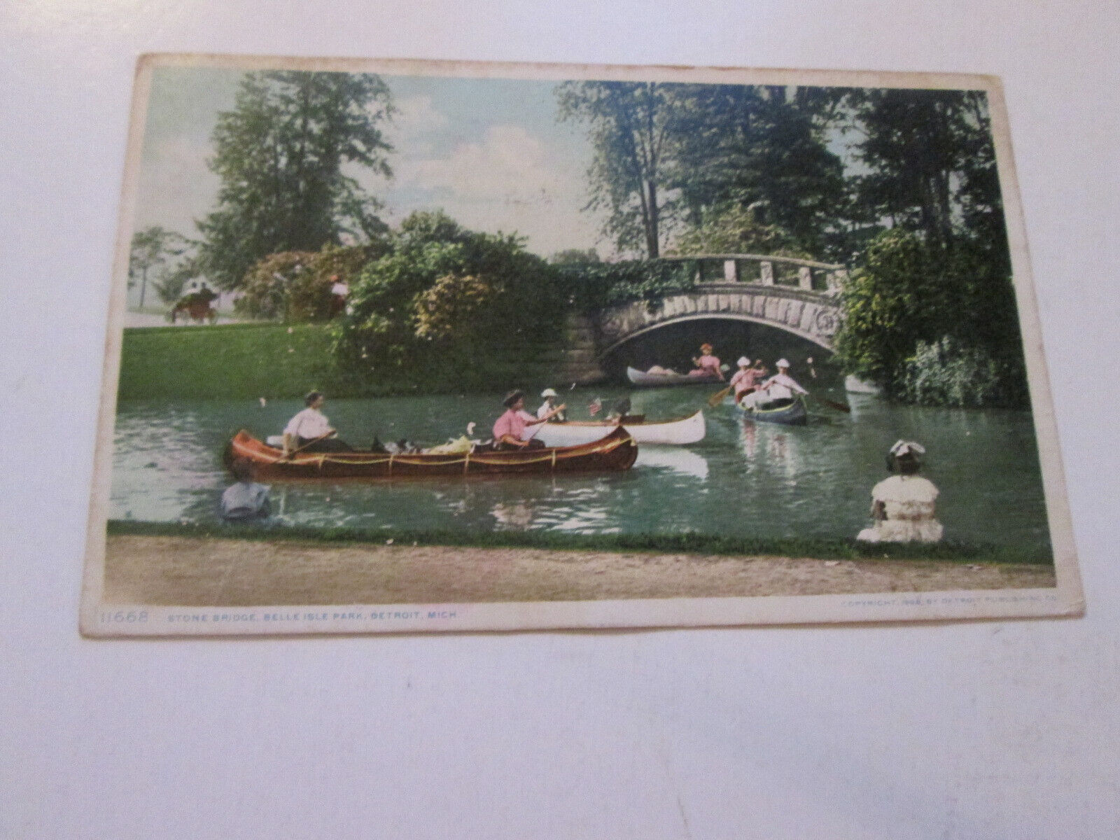 Antique Postcard Stone Bridge Belle Isle Park Detroit 1908 USED