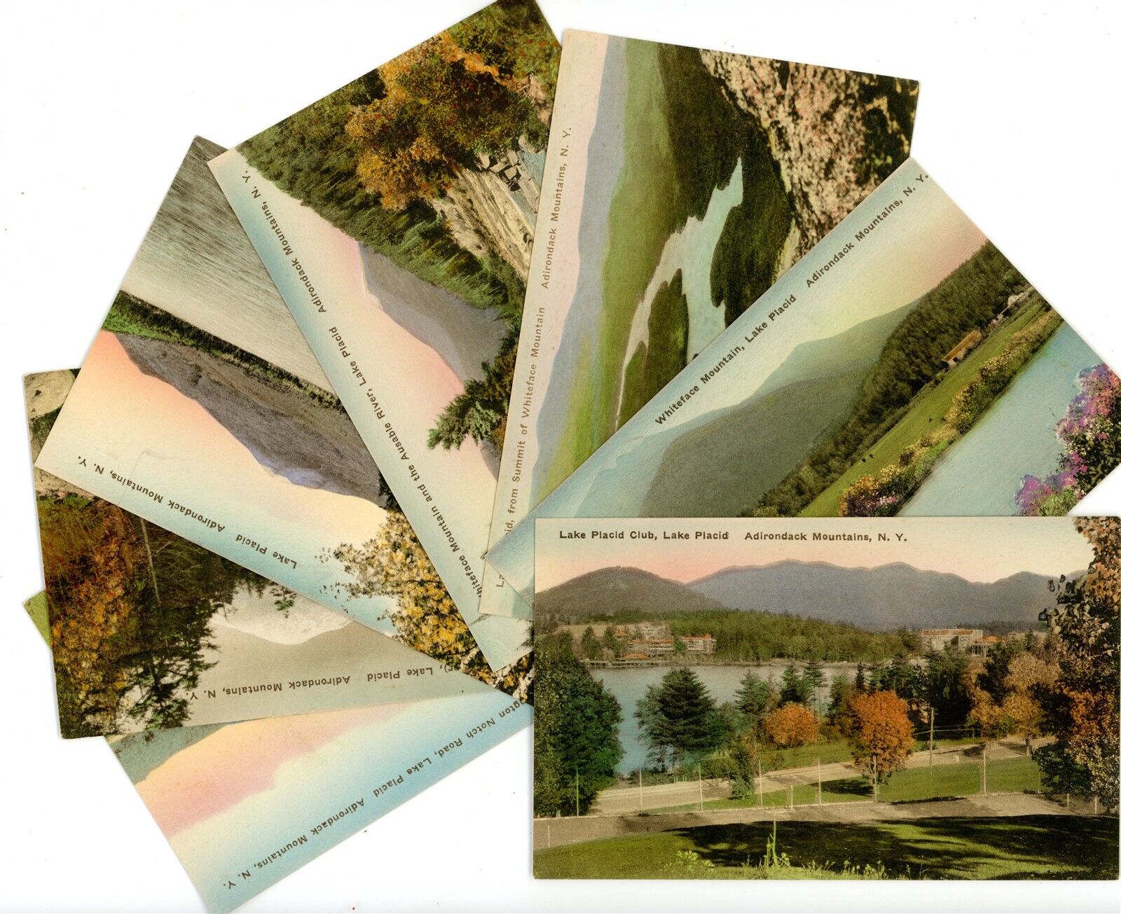 Lake Placid NY - SEVEN DIFF ALBERTYPE HAND COLORED VIEWS - 7 Postcards