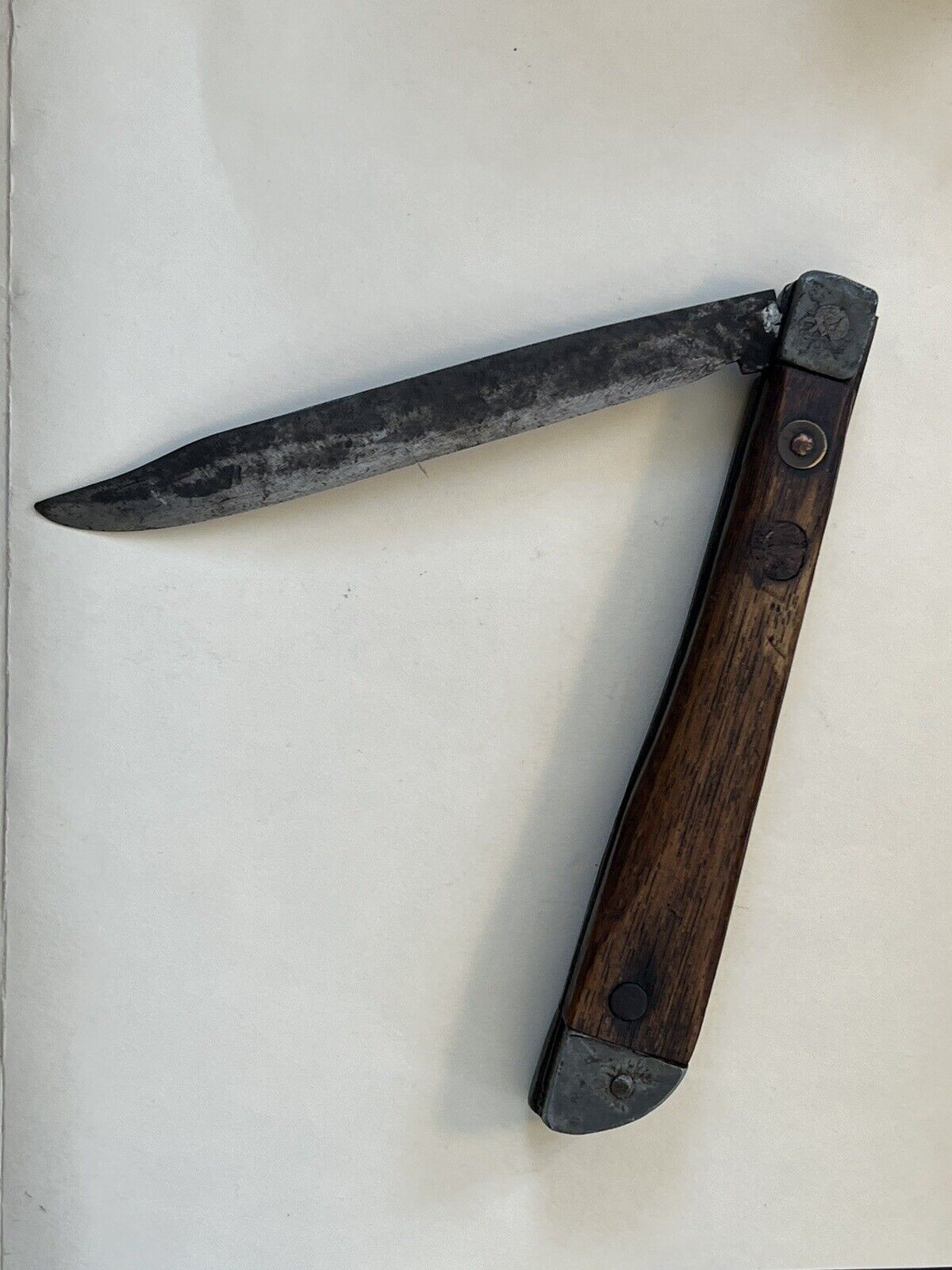 Antique Civil War Era Folding Knife, 14” Opened, 6.5” Blade, Wood Handle .*z