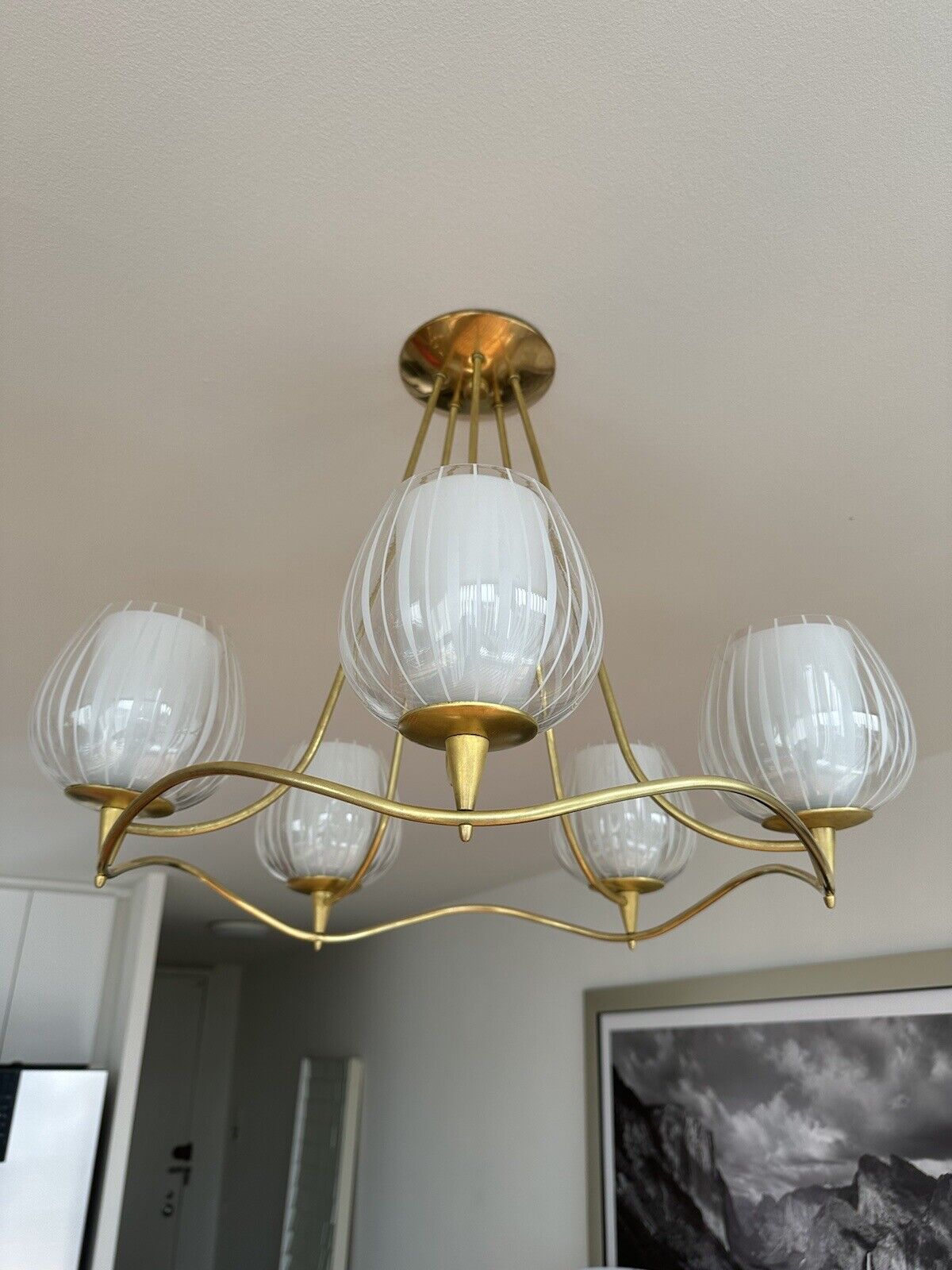 Vintage Paavo Tynell Brass 5-Arm Chandelier by Lightolier