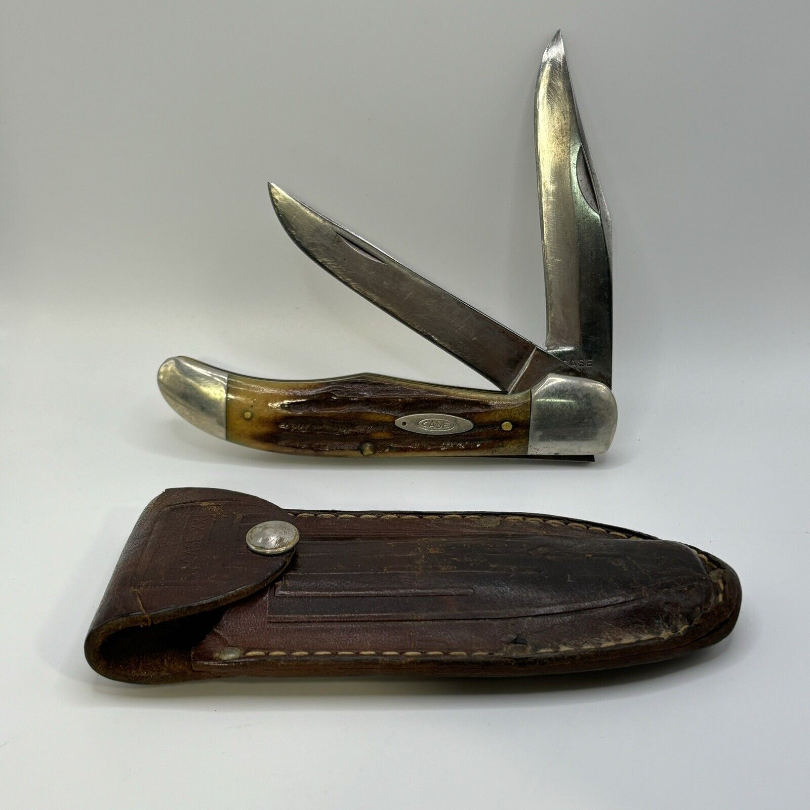 CASE XX (1940 - 64) 5265 SAB Folding Hunter Knife STAG And Leather Sheath