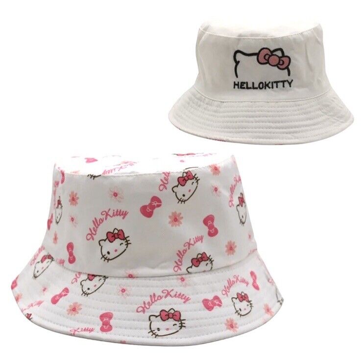 Sanrio Hello Kitty Off White Bucket Hat Reversible Design Summer Hat One Size