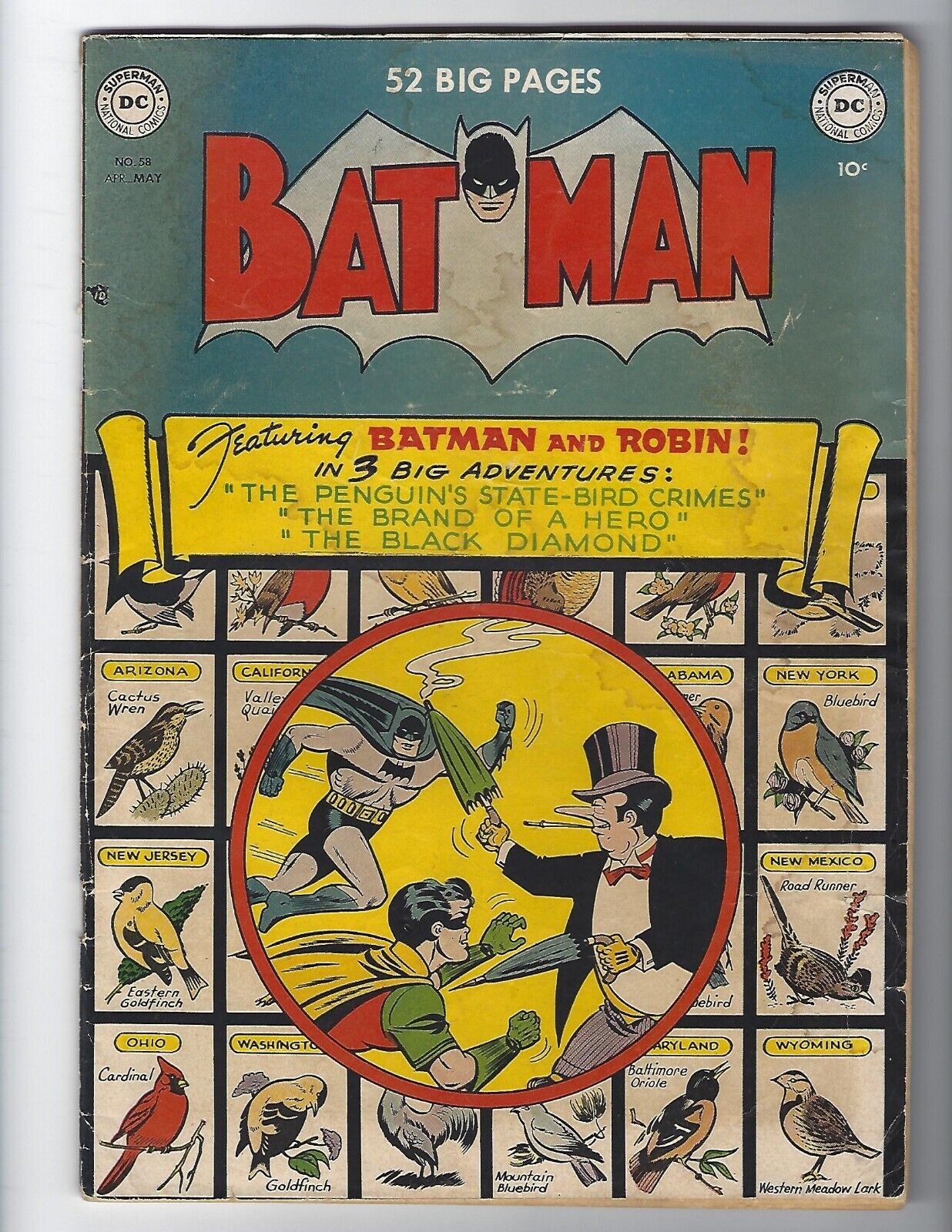 BATMAN #58 - COMPLETE UNRESTORED GD+ 2.5 - PENGUIN  - 1950 -  $449 B.I.N. 