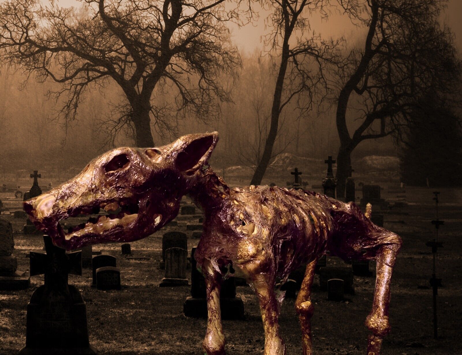 Decayed Corpse Skeleton Zombie Dog with Motion Activated Sound and Red LED Eyes