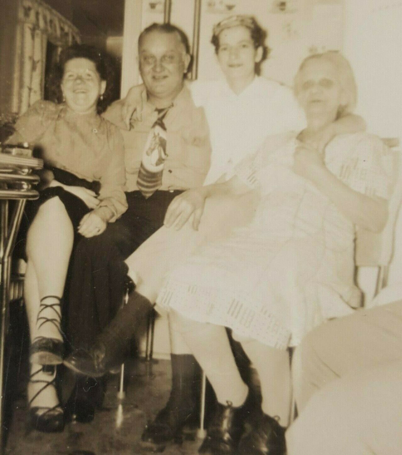 Vintage 1940s B&W Photo Older Ladies and Man in Kitchen Family Philadelphia