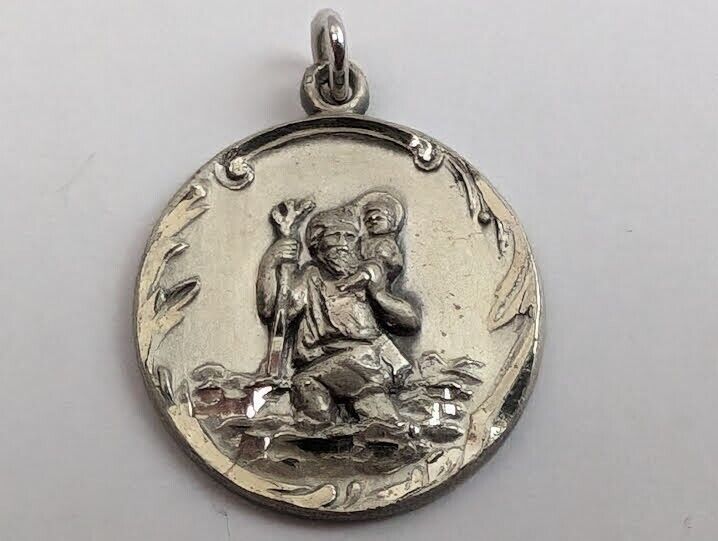 925 Sterling Silver Vintage Creed St. Christopher Religious Charm Pendant