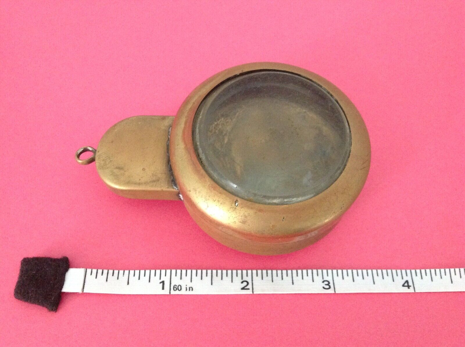 RARE VINTAGE - MINERS CIRCULAR COPPER CASE / GLASS LID for COMPASS / CLOCK WATCH