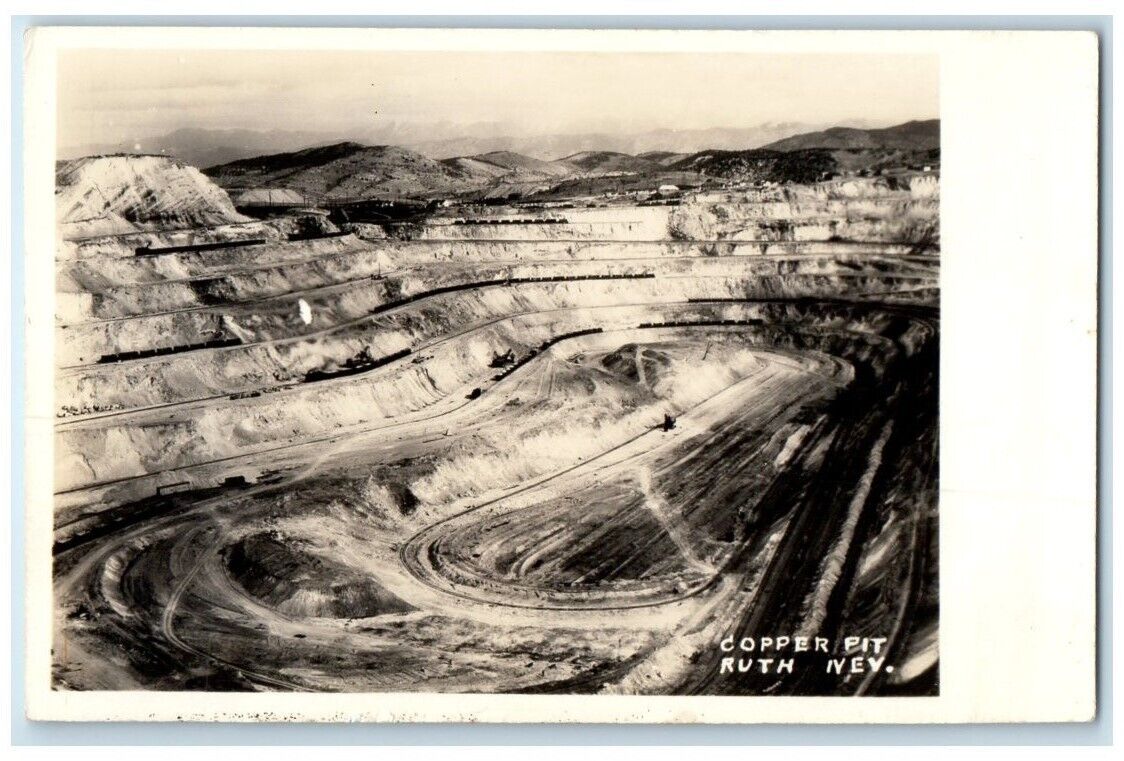c1920\'s Copper Pit Mining View Ruth Nevada NV RPPC Photo Unposted Postcard