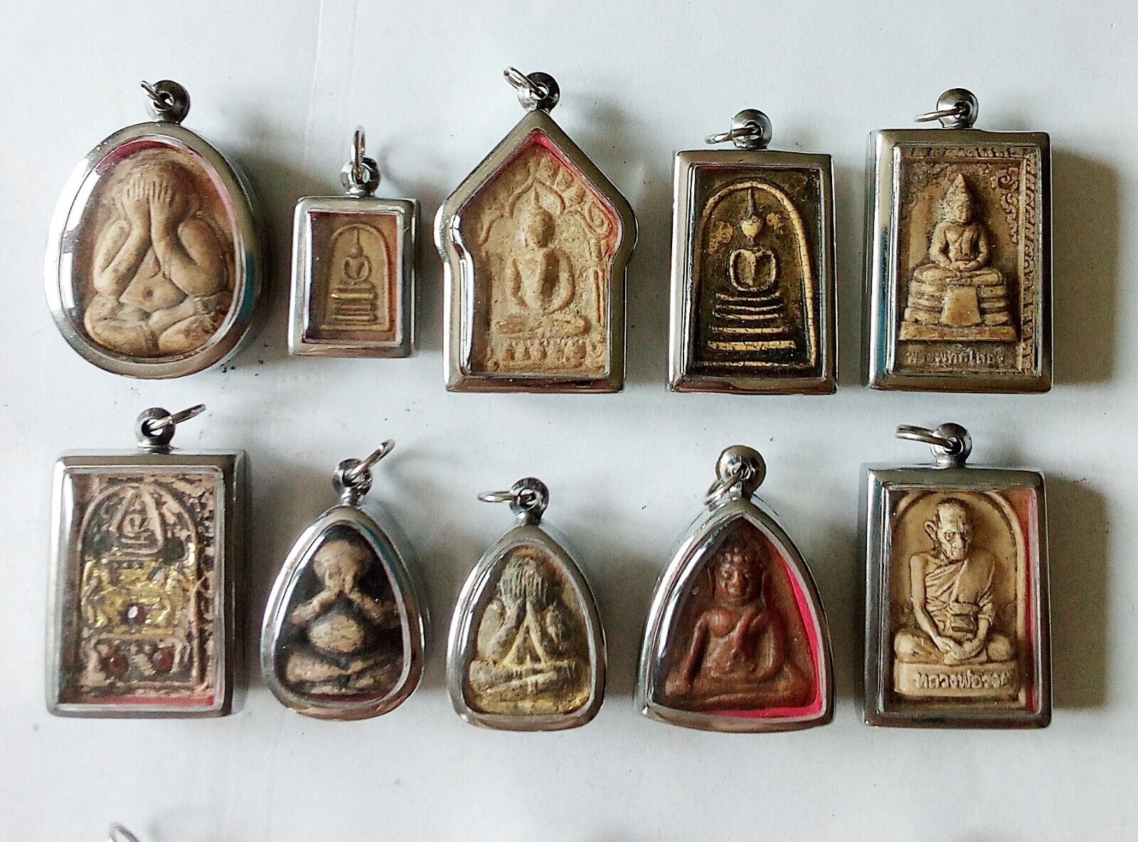 10 THAI BUDDHIST Buddha Buddhism Clay AMULET Medallions Charms Pendants Thai 