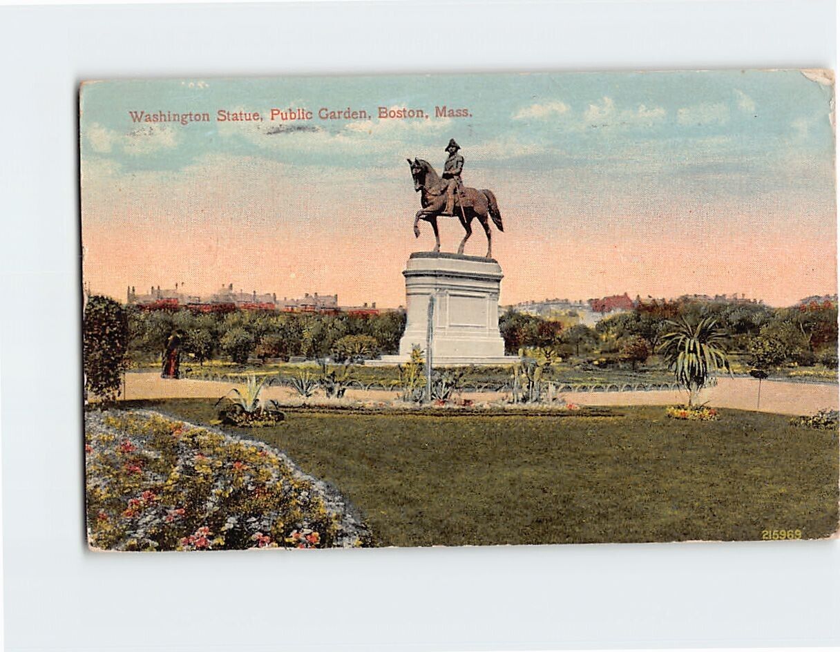 Postcard Washington Statue Public Garden Boston Massachusetts USA