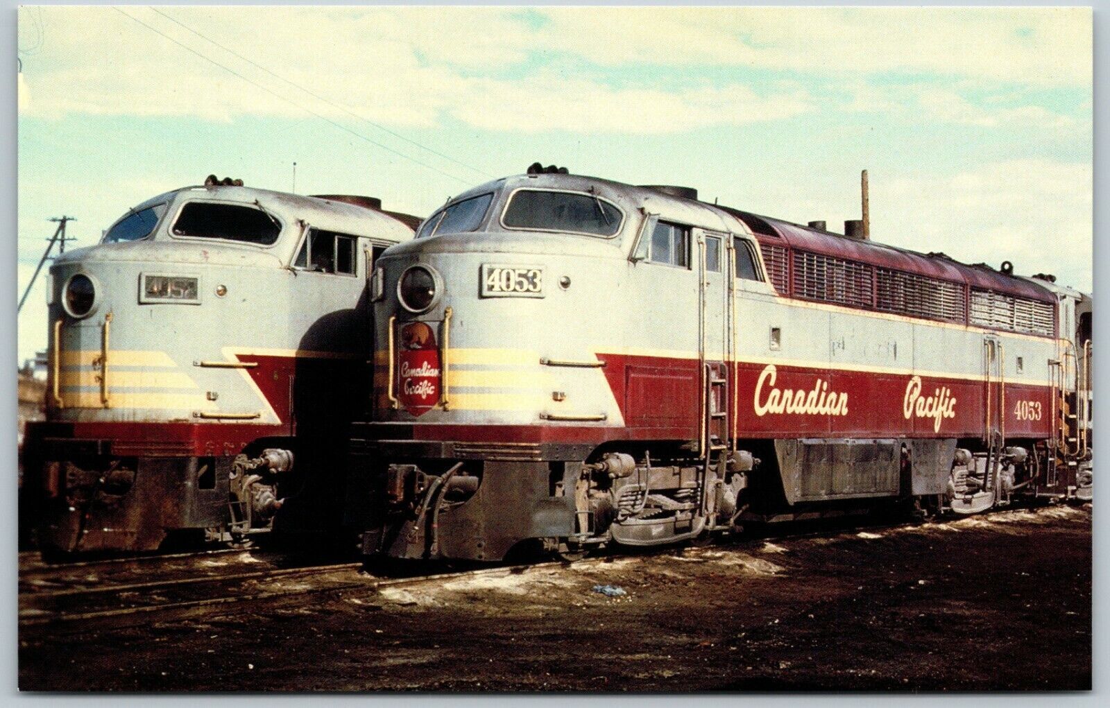 Postcard Pair of Canadian Pacific Diesel C-Line CPA16-4 #4053 Passenger Train