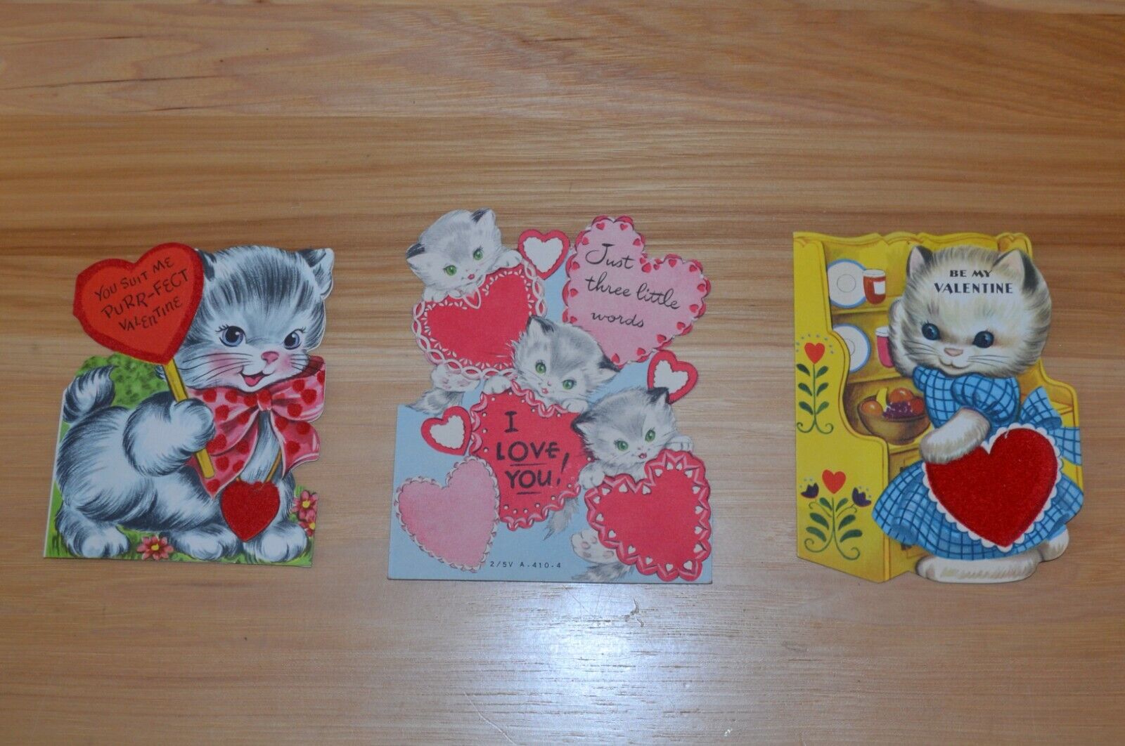 Three vintage (c. 1950) Valentines Featuring Kittens