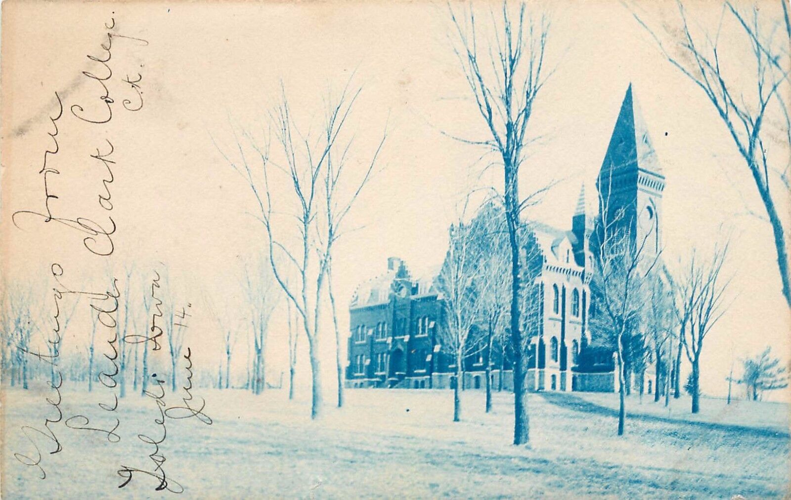 c1908 Cyanotype RPPC Postcard Leander Clark College, Toledo OH, Posted