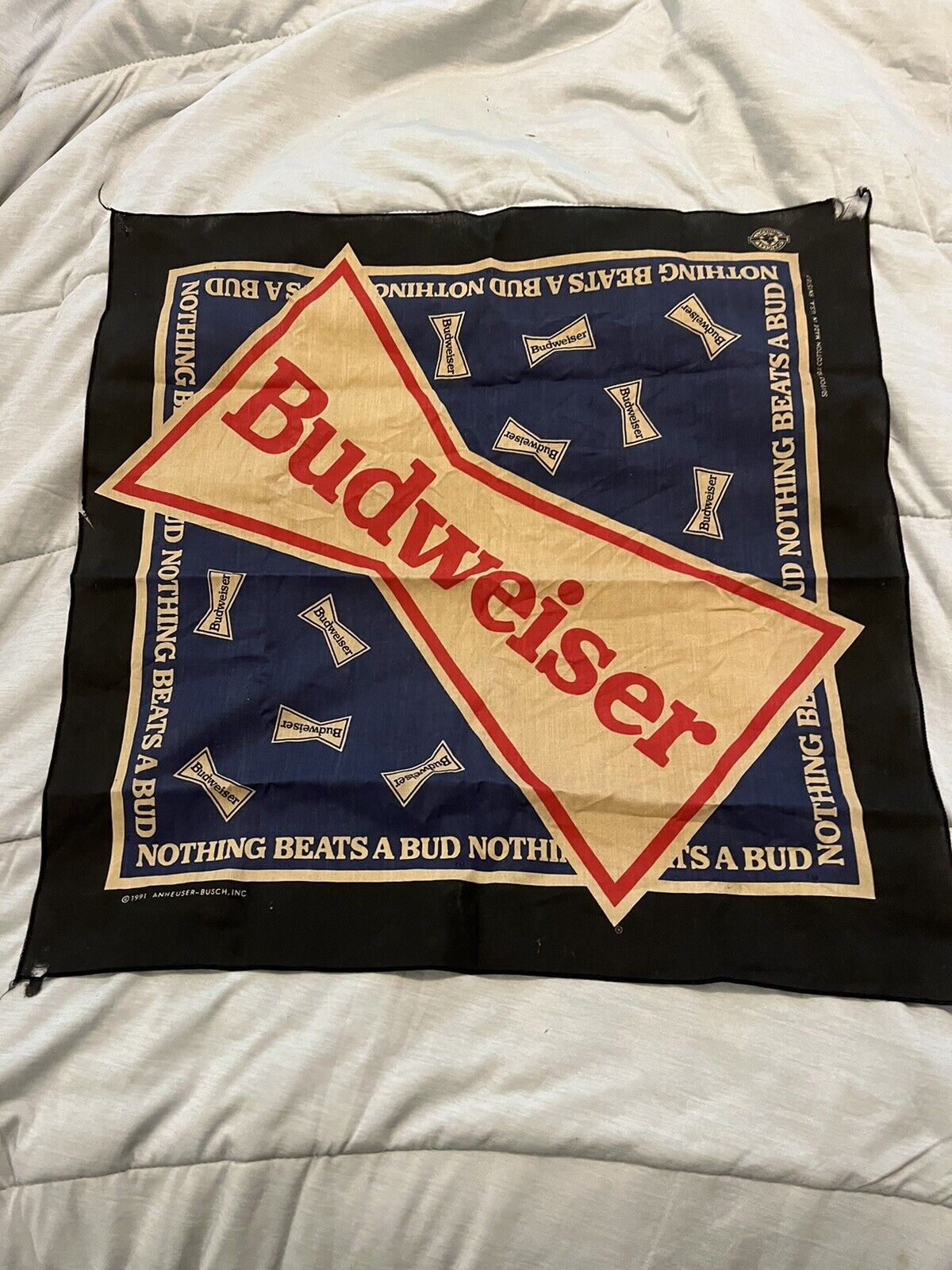 Vintage 1991 Nothing Beat A Bud Budweiser Bandana Rare Pattern Anheuser Busch