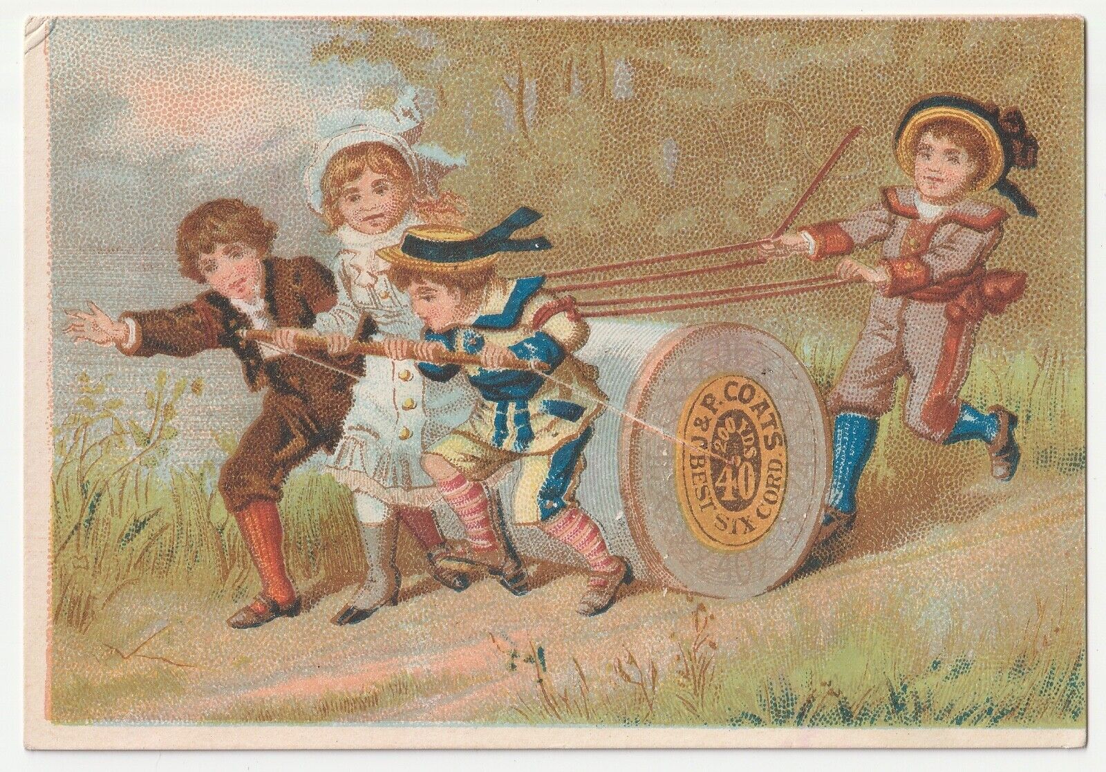 1880s~J & P Coats~Child Laborers~Driving Plough~Victorian Trade Card Ad