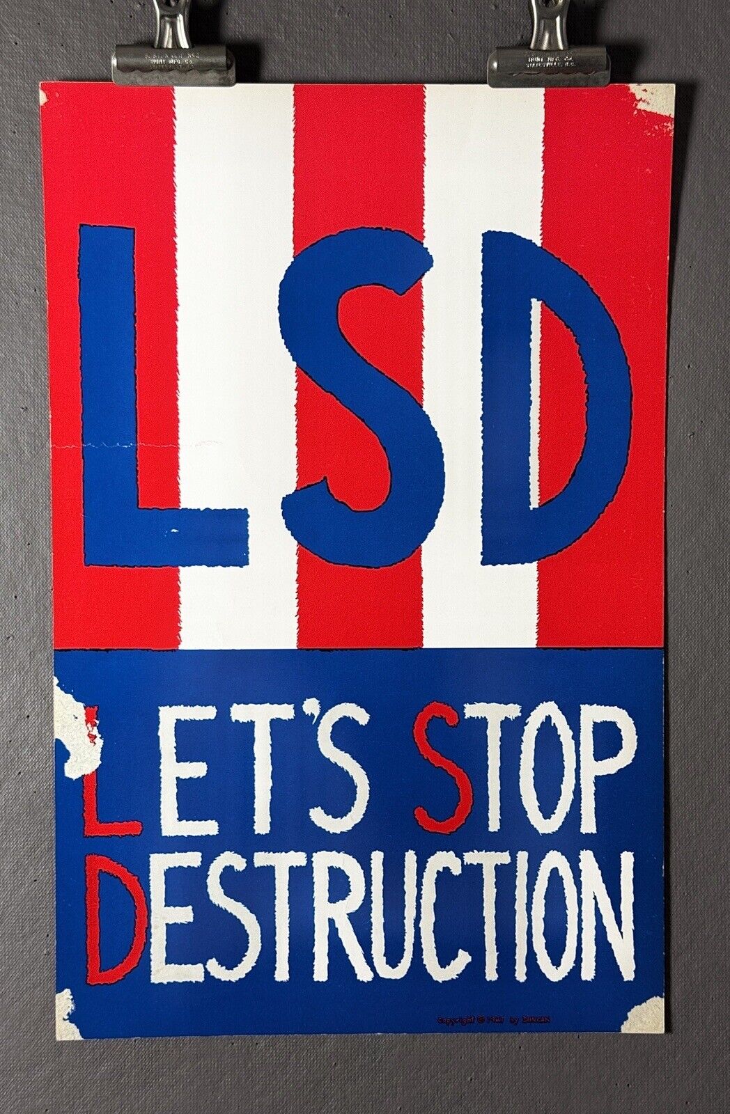 LSD “LET’S STOP DESTRUCTION” 1967, Rare Anti-Vietnam War Peace Movement  placard