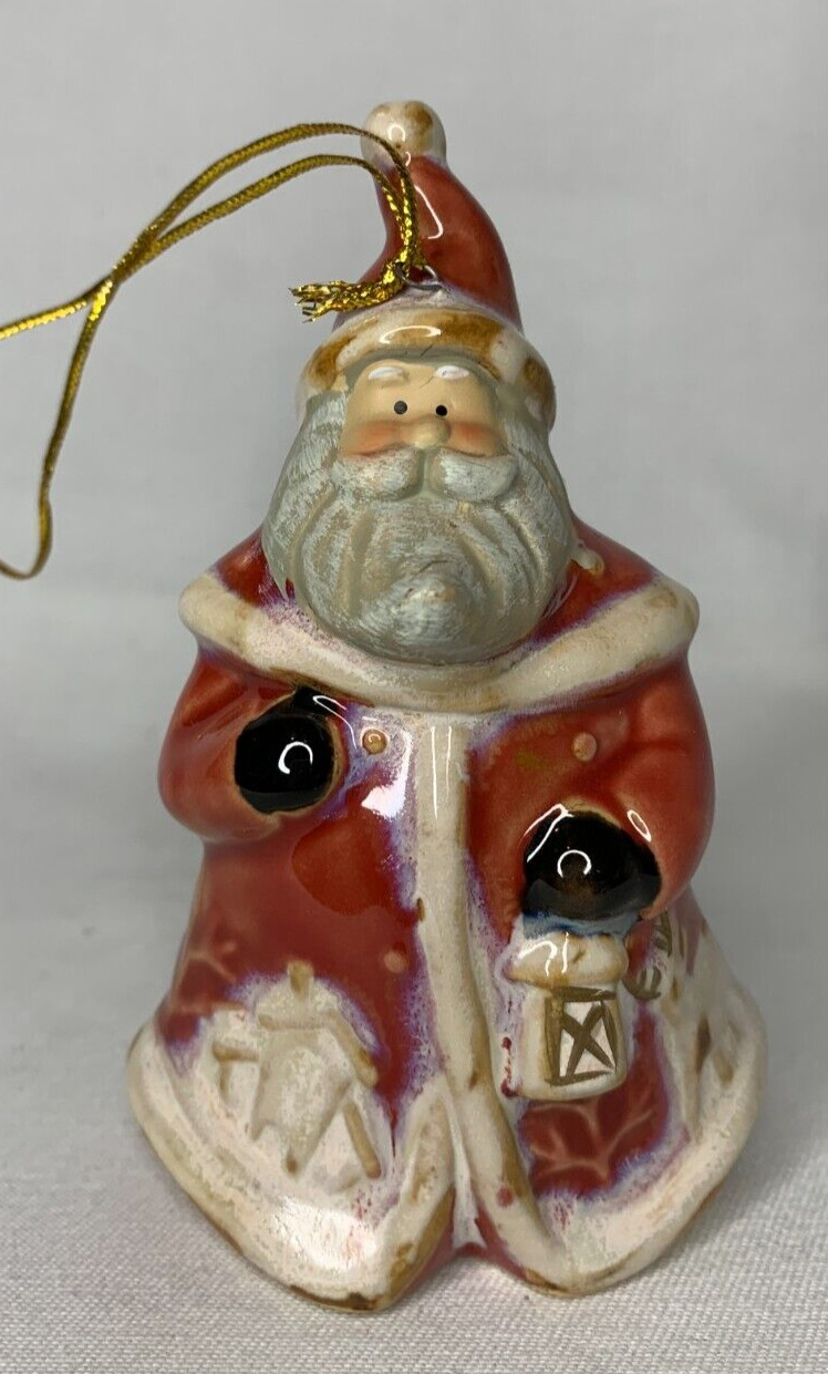 Vintage Ceramic Old World Santa Figure Lantern Christmas Hanging Ornament 4 1/2\