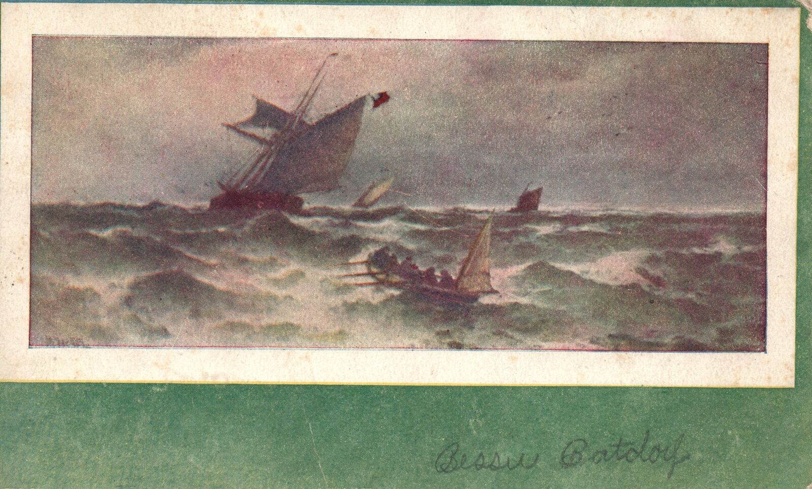 Vintage Postcard 1910's Big Waves Ocean Boats Sailboats Steamship