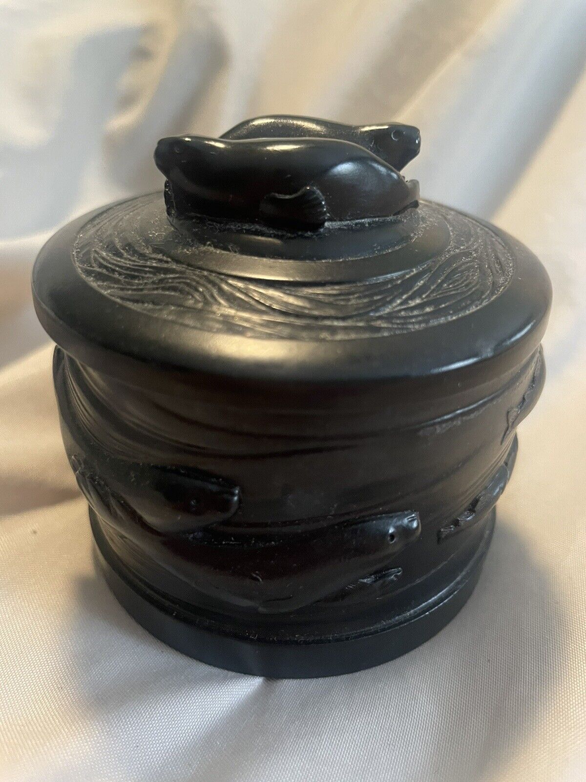 Vintage Boma Canada Tribal Design Black Resin Small Trinket Box Seal