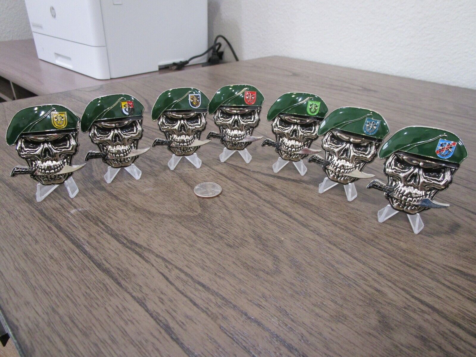 Lot of 7 SFGA Special Force Group Creed Green Berets Skull Challenge Coins