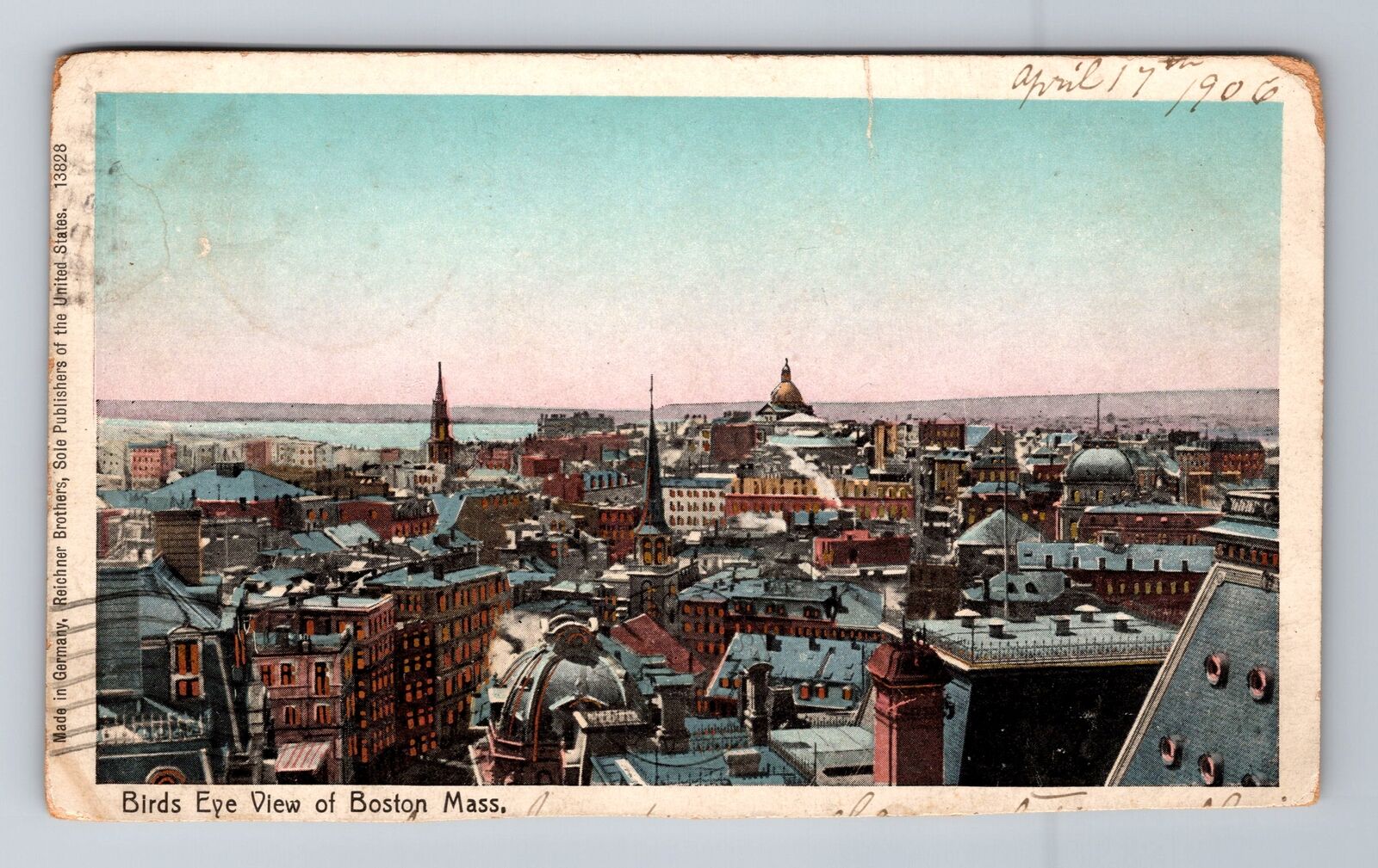 Boston MA-Massachusetts, Bird's Eye City View, Antique Vintage c1906 Postcard
