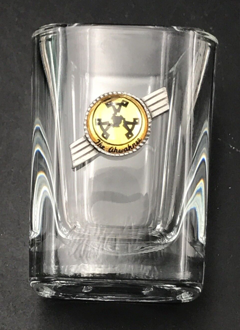 The Ahwahnee Hotel Glass w/ Metal Emblem Logo Shot Glass 2.5