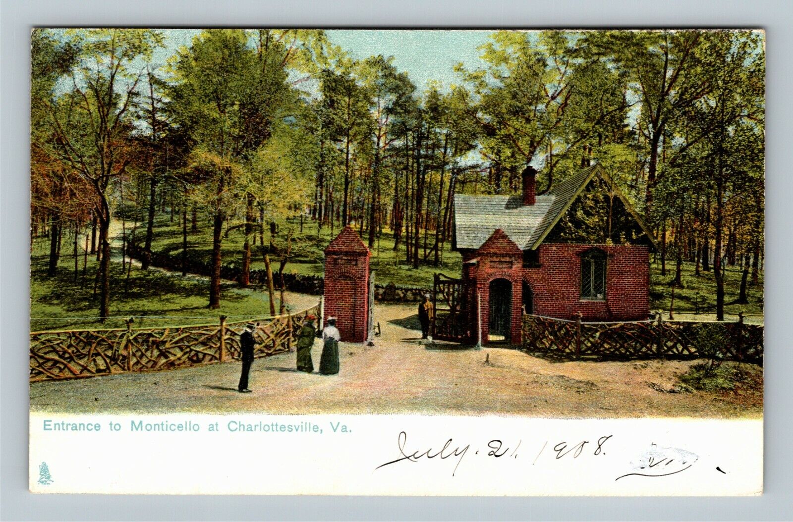 Charlottesville VA, Entrance To Monticello, Virginia Vintage Postcard