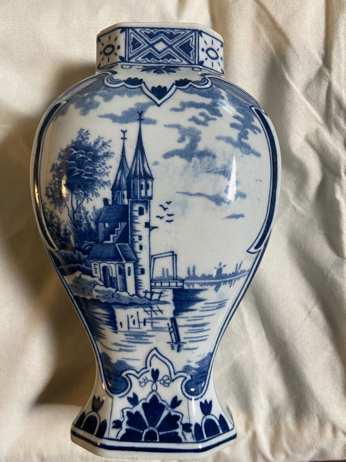Delft Blue And White Porcelain Vase Marked N/Delft, Dec 500