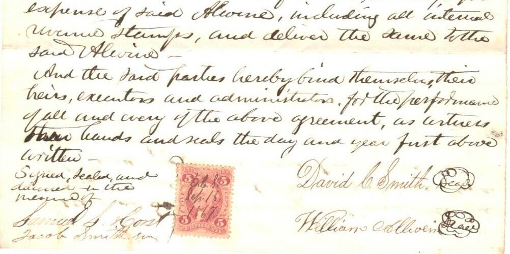 Vintage 1867 HANDWRITTEN Document w/Two (2) REVENUE/TAX Stamps* Lebanon, PA (F7)