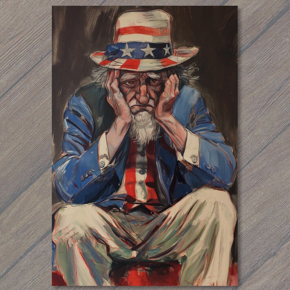 POSTCARD Uncle Sam Expresses Headache Disgust Sad Cry USA United States America