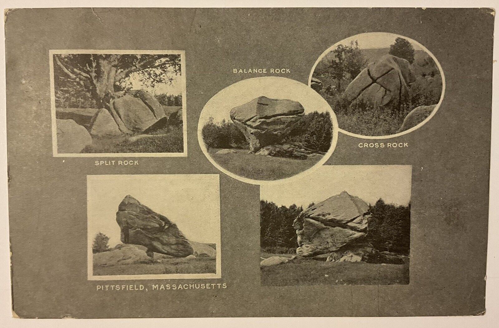 Pittsfield, MA, Balance, Split & Cross Rocks Postcard 1910