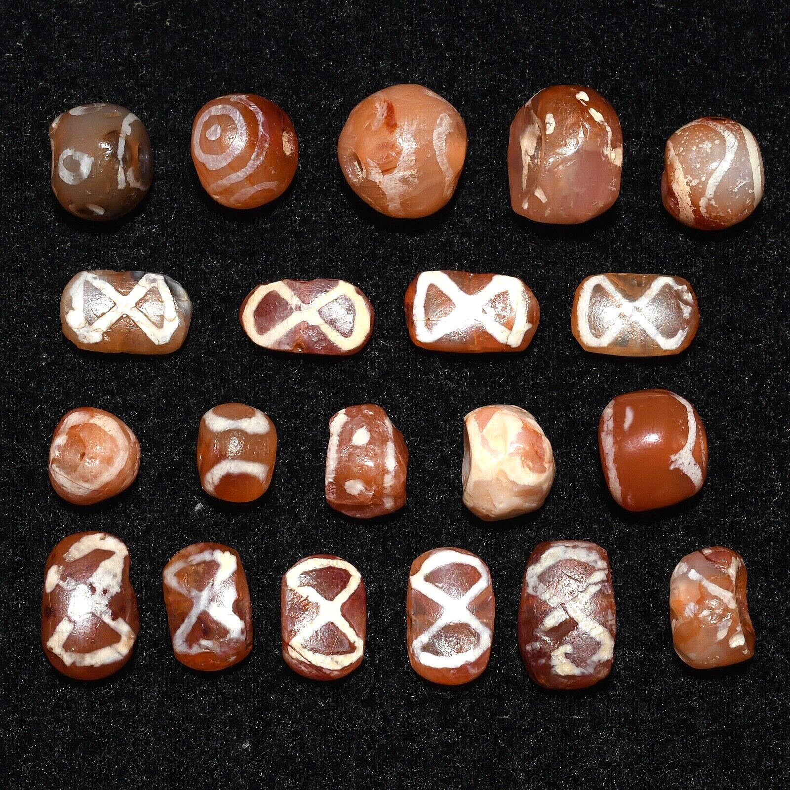 Genuine 20 Ancient Etched Carnelian Beads over 1500 Years Old in Good Condition